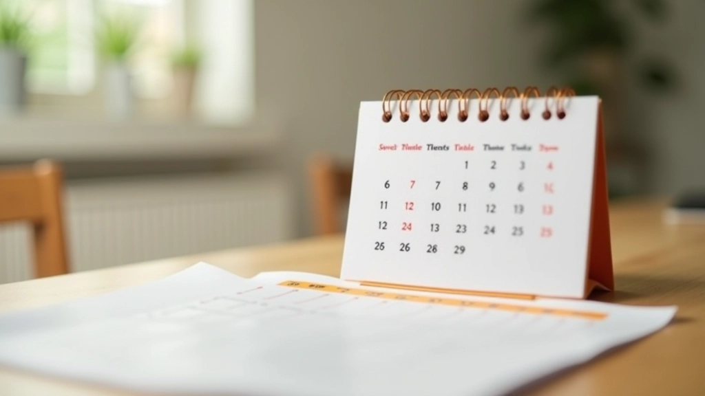 Calendrier marquant les 30 jours d'attente, agenda sur un bureau avec stylo et notes