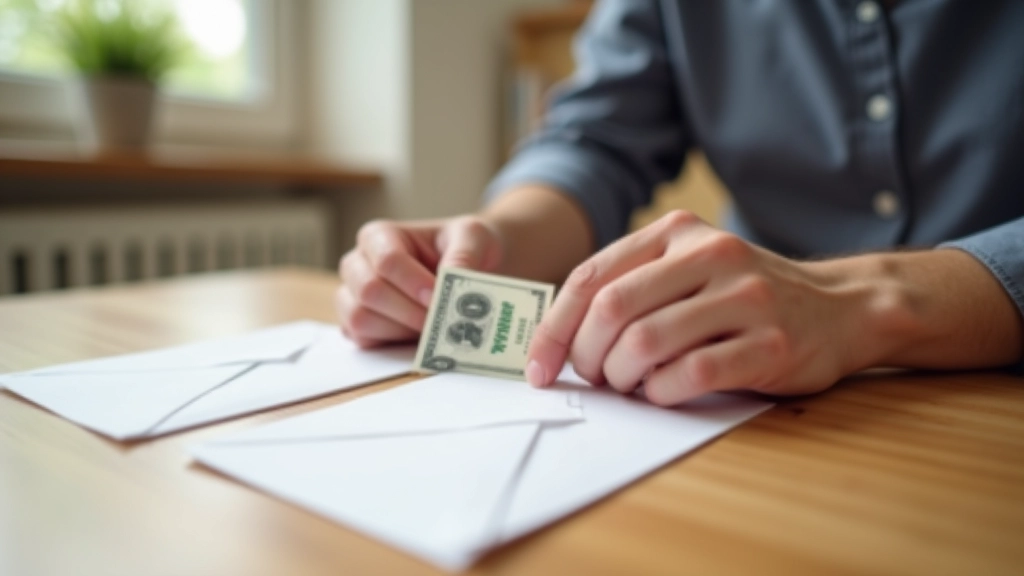 Mains plaçant des billets dans des enveloppes étiquetées avec des catégories de budget différentes