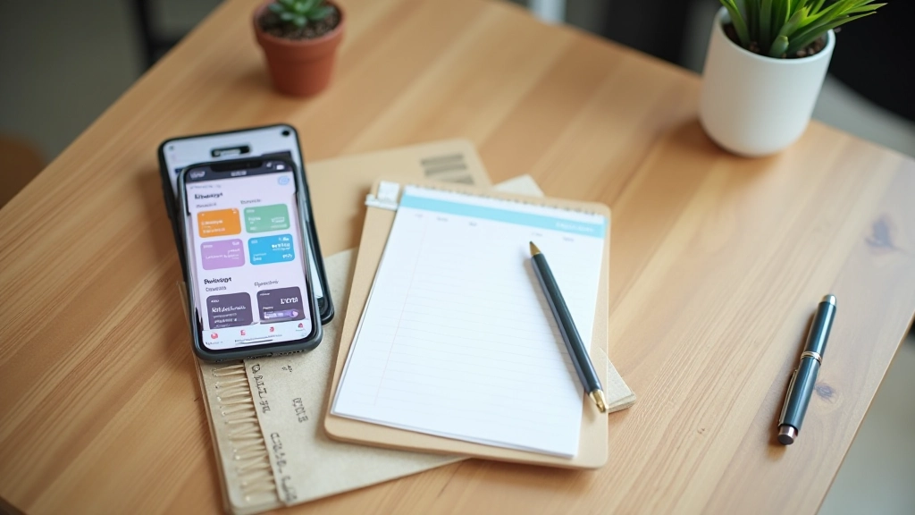 Écran de smartphone affichant une application de budget avec des catégories colorées et des montants en euros